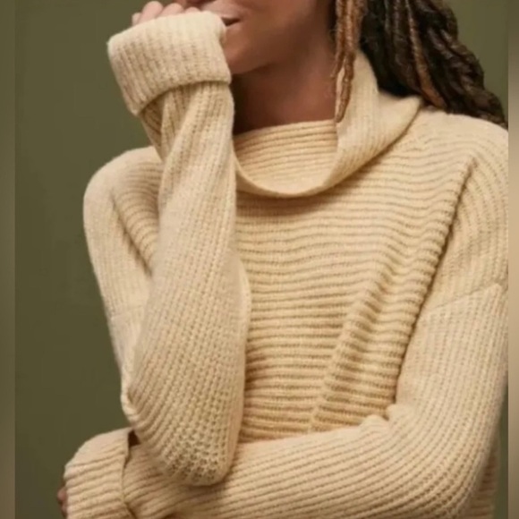 Anthropologie Pilcro Oversized Cowl Neck Knit Sweater Tan Yellow Sz L - Picture 2 of 10